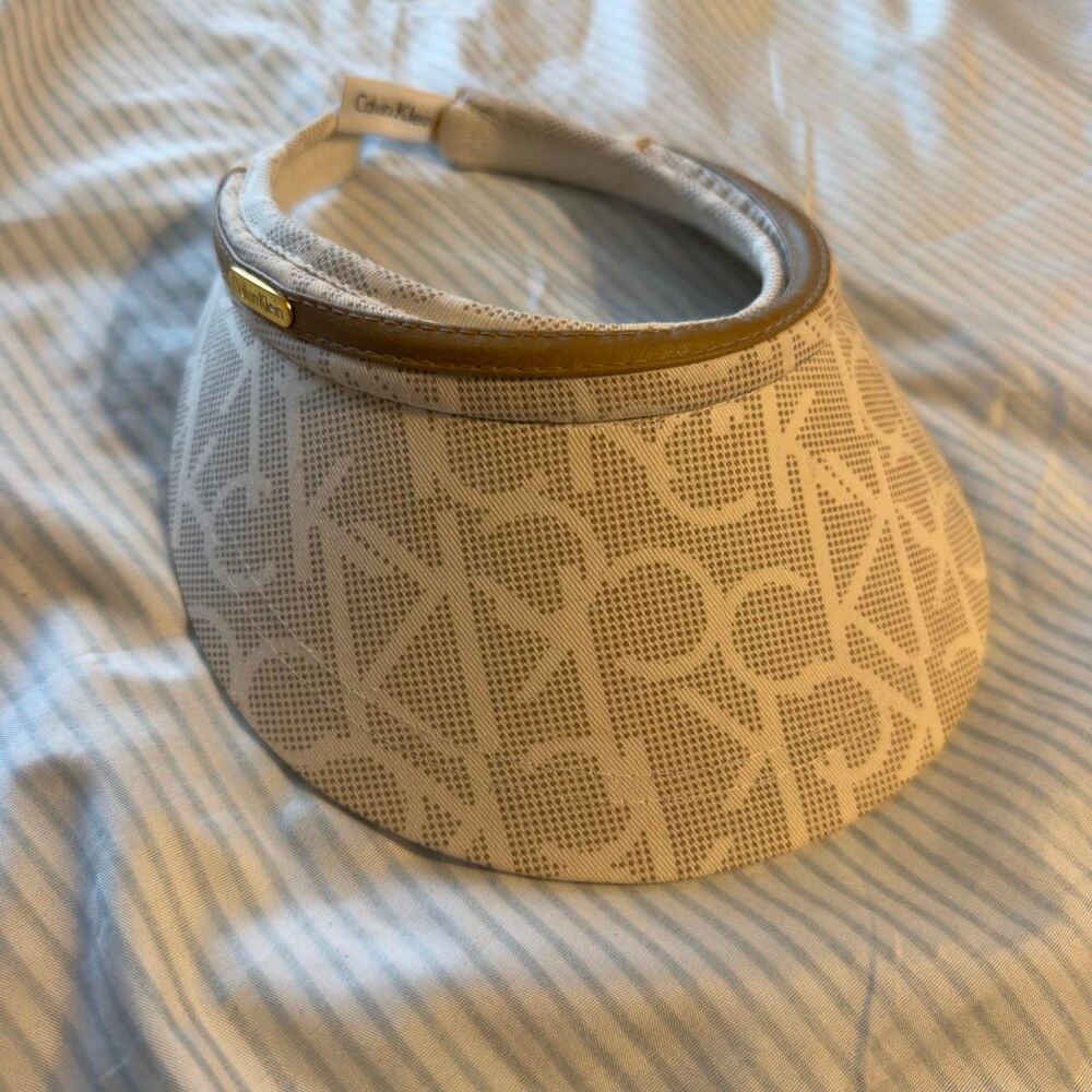 Calvin Klein Monogram Logo Print Sun Visor with Gold-Tone Hardware